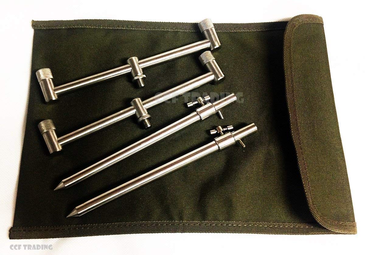 GNT NGT 2 x ROD BUZZ BAR with BANK STICKS & CASE STAINLESS STEEL CARP FISHING