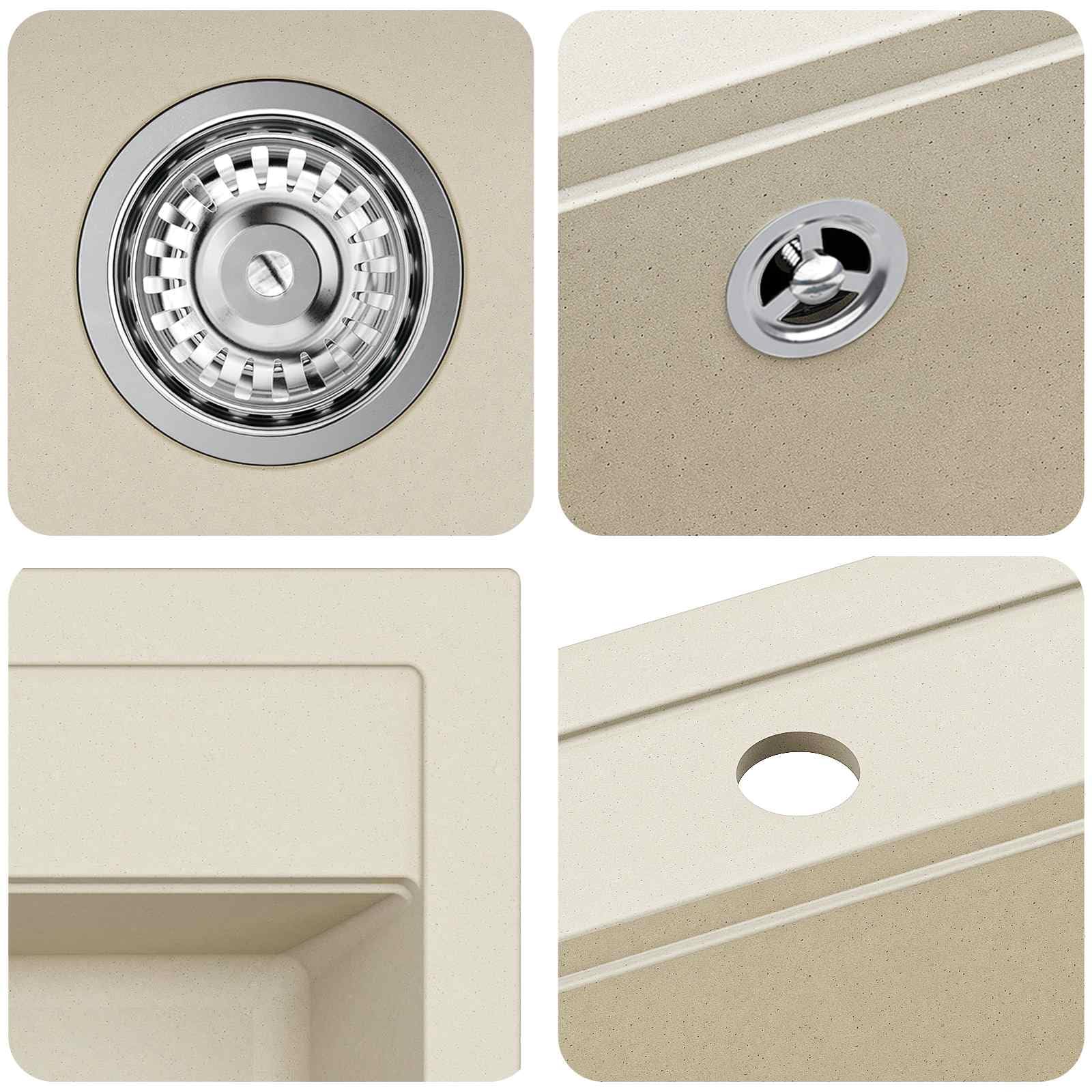 vidaXL Lavabo 80% Cuarzo y 20% Resina 470 x 440 mm Beige
