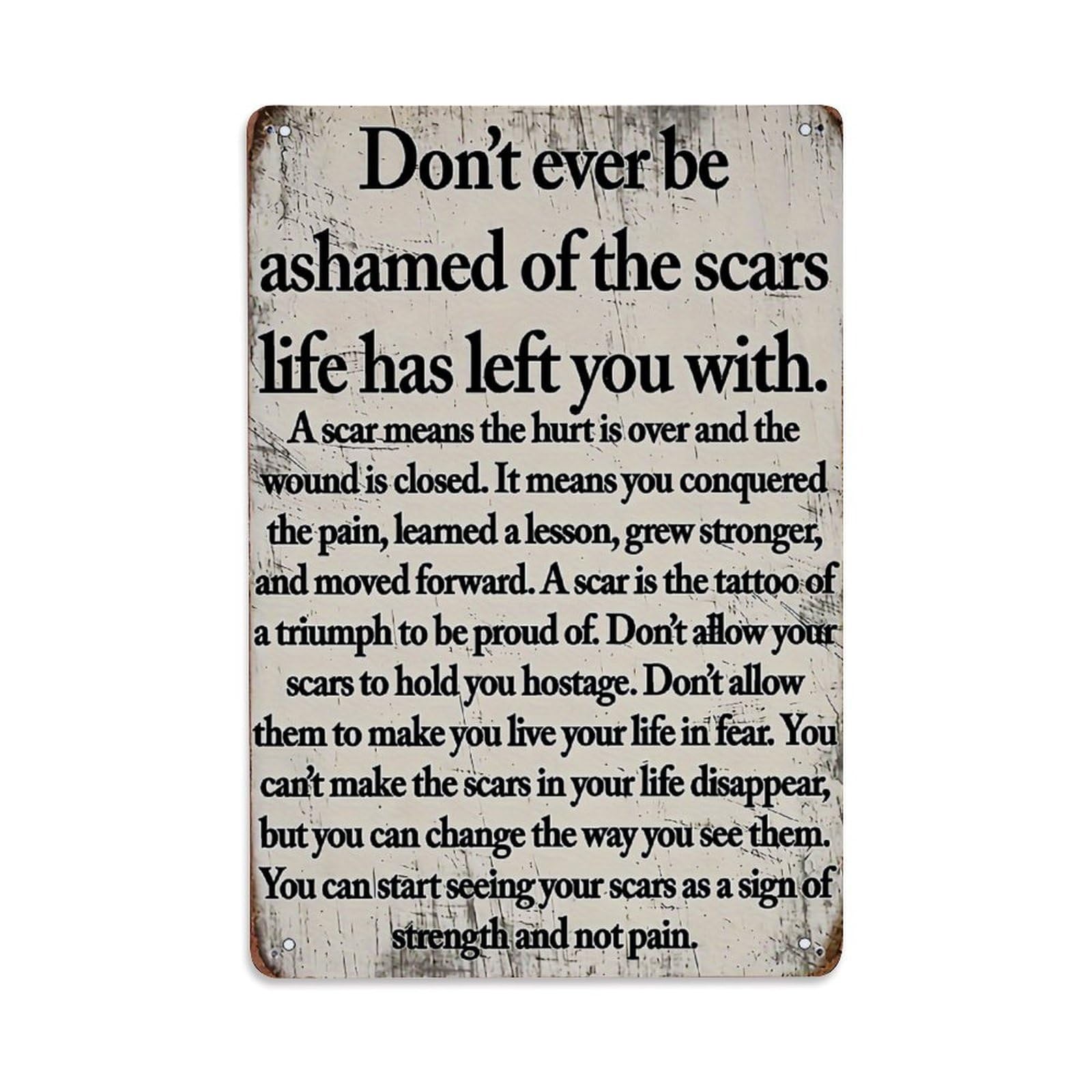 Jdyaojiesheng Vintage Motivational Quote Sign With Scar Theme Tin Sign Retro Metal Wall Decor Metal Poster, Home Bar Garage Farmhouse Cafe Wall Art Decoration 8X12inches