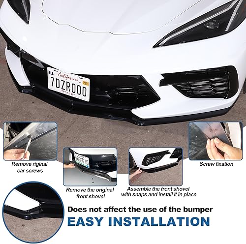 Miniatura 5 de Parachoques delantero inferior de repuesto compatible con Chevrolet Corvette C8 GM Z51 2020-2024 plástico ABS 3 piezas parachoques delantero,