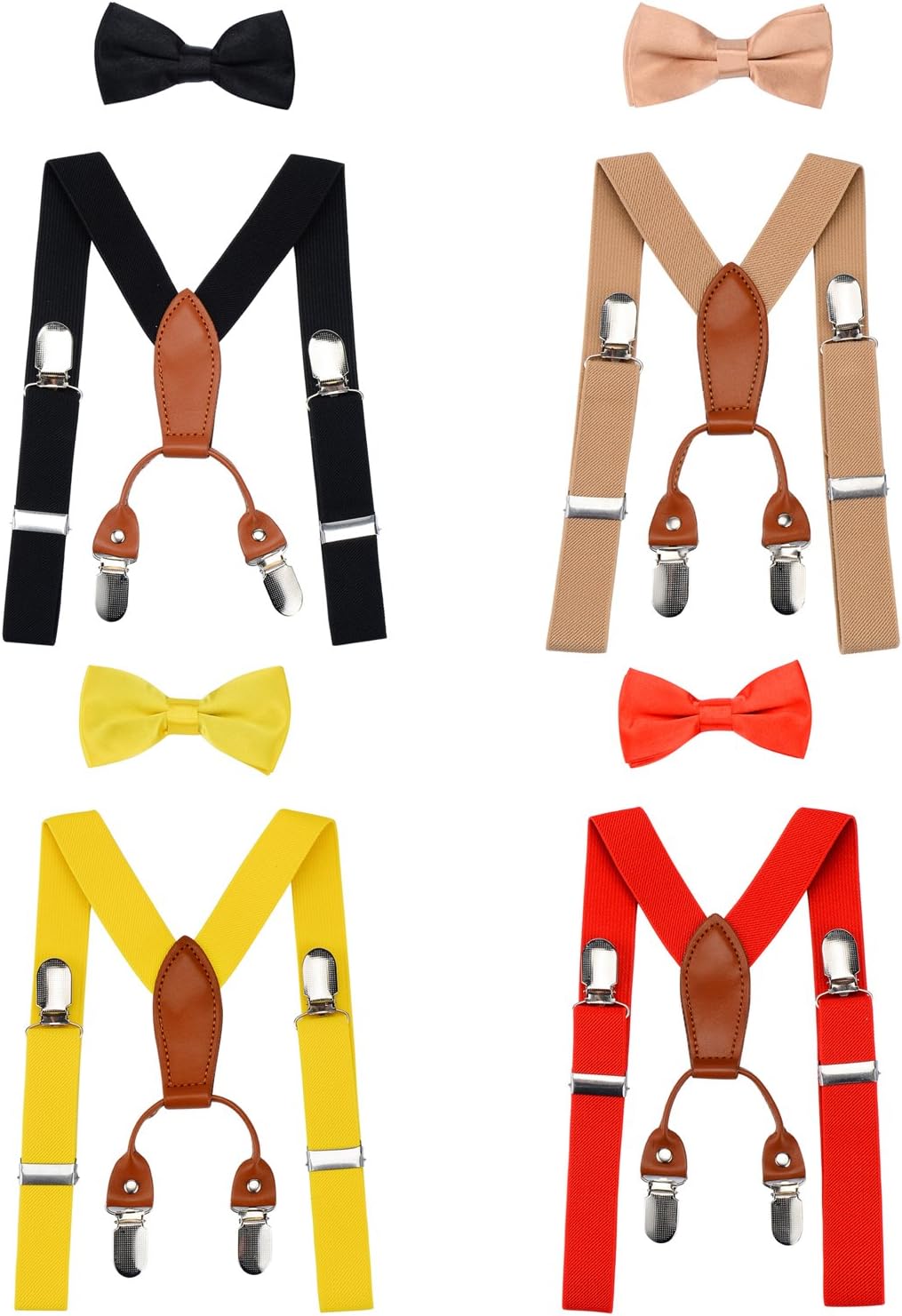YanLen Pack of 4 Toddler Kids 4 Clips Adjustable Suspenders and Matching Bow Tie Set