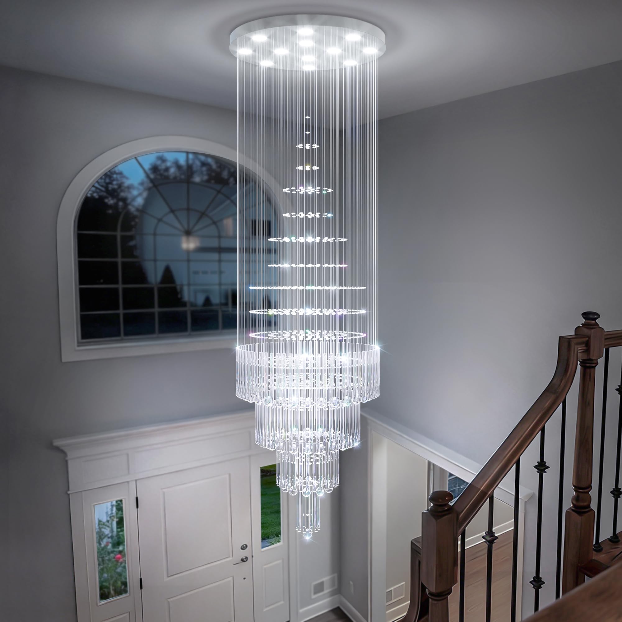 Flashing God D32''X H110'' High Ceiling Chandelier Crystal Raindrop Chandeliers Staircase Large Chandelier Villa Entrance Foyer Ceiling Light High Ceiling Pendant Light Fixture