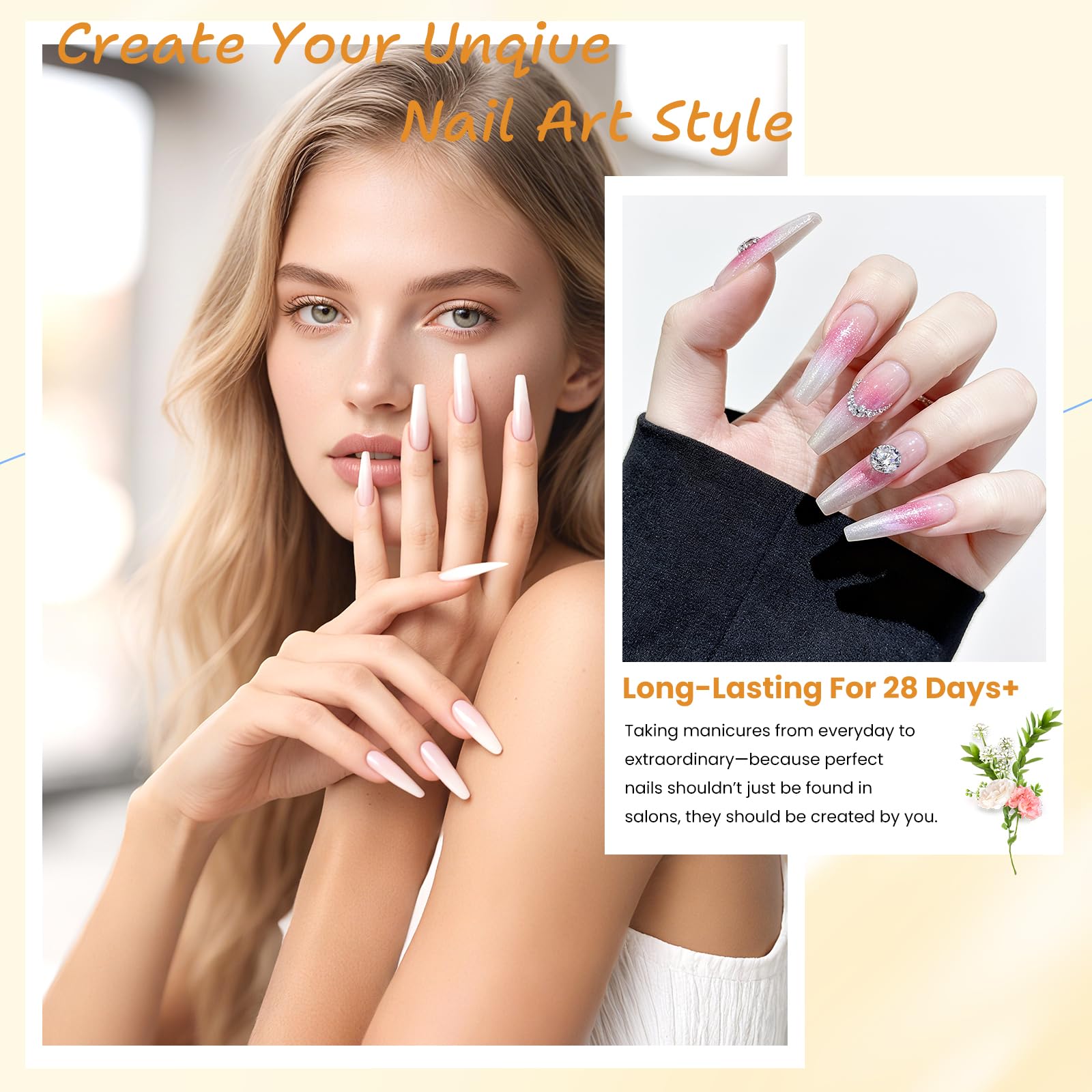 Yokilly Kit Ongle Acrylique Complet En Gel: Kit D'ongles en Acrylique pour Débutants avec Main D'entrainement Manucure UV Lampe Ponceuse Pour Ongles - Manucure Gel Kit avec Sac Rose