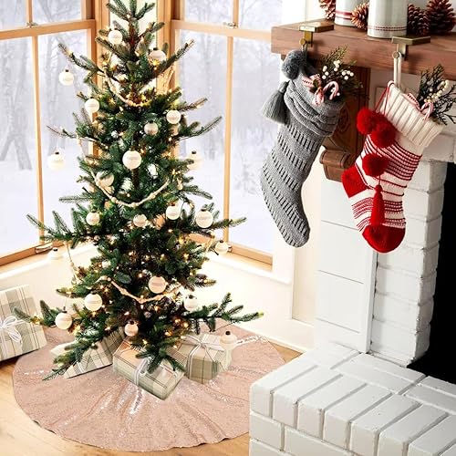 Miniatura 129 de Falda de árbol de Navidad de lentejuelas: Falda de árbol de bronce de 24 pulgadas, falda de satén con lentejuelas Falda de árbol pequeño