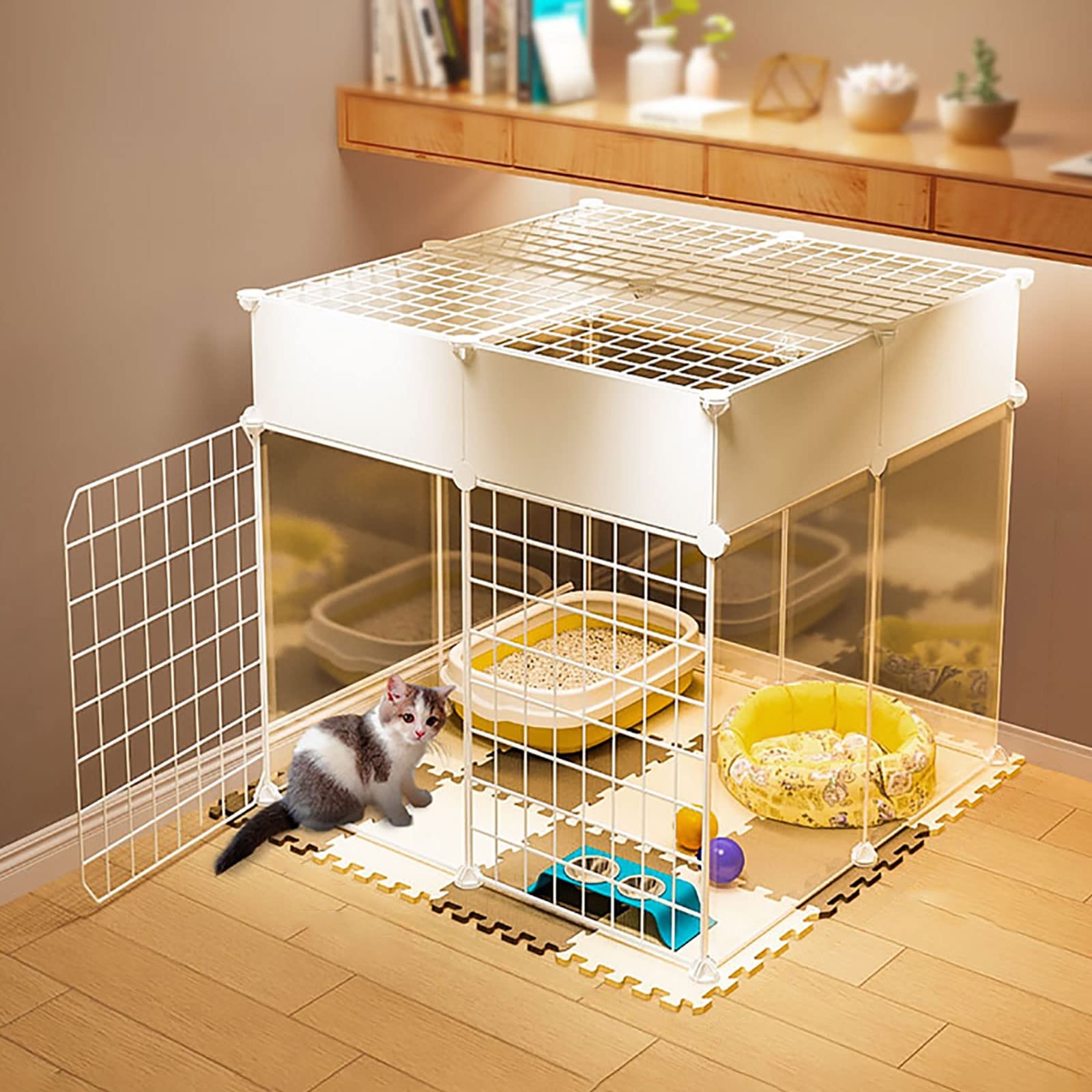 Gabbia per Gatti da Interno - Gabbia per Gatti Gabbia per Gatti Staccabile in Metallo Gabbia per Piccoli Animali Design Fai da Te Box per Gattini Recinti per Gatti all'aperto - per Conigli d