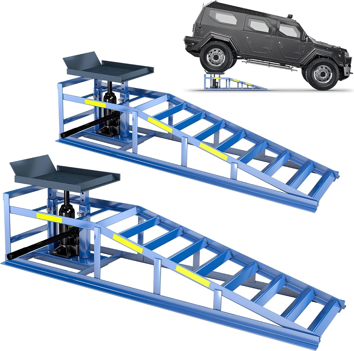 2 Heavy-Duty Car Ramps, 5-Ton (5000 kg) Capacity,with Reflective Strip | High-load Hydraulic Ramps,for Safe Nighttime Use, Adjustable Height from 9.8 to 15 In