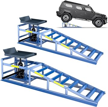 2 Heavy-Duty Car Ramps, 5-Ton 5000 kg Capacity,with Reflective Strip | High-load Hydraulic Ramps,for Safe Nighttime Use, Adjustable Height from 9.8 to 15 In