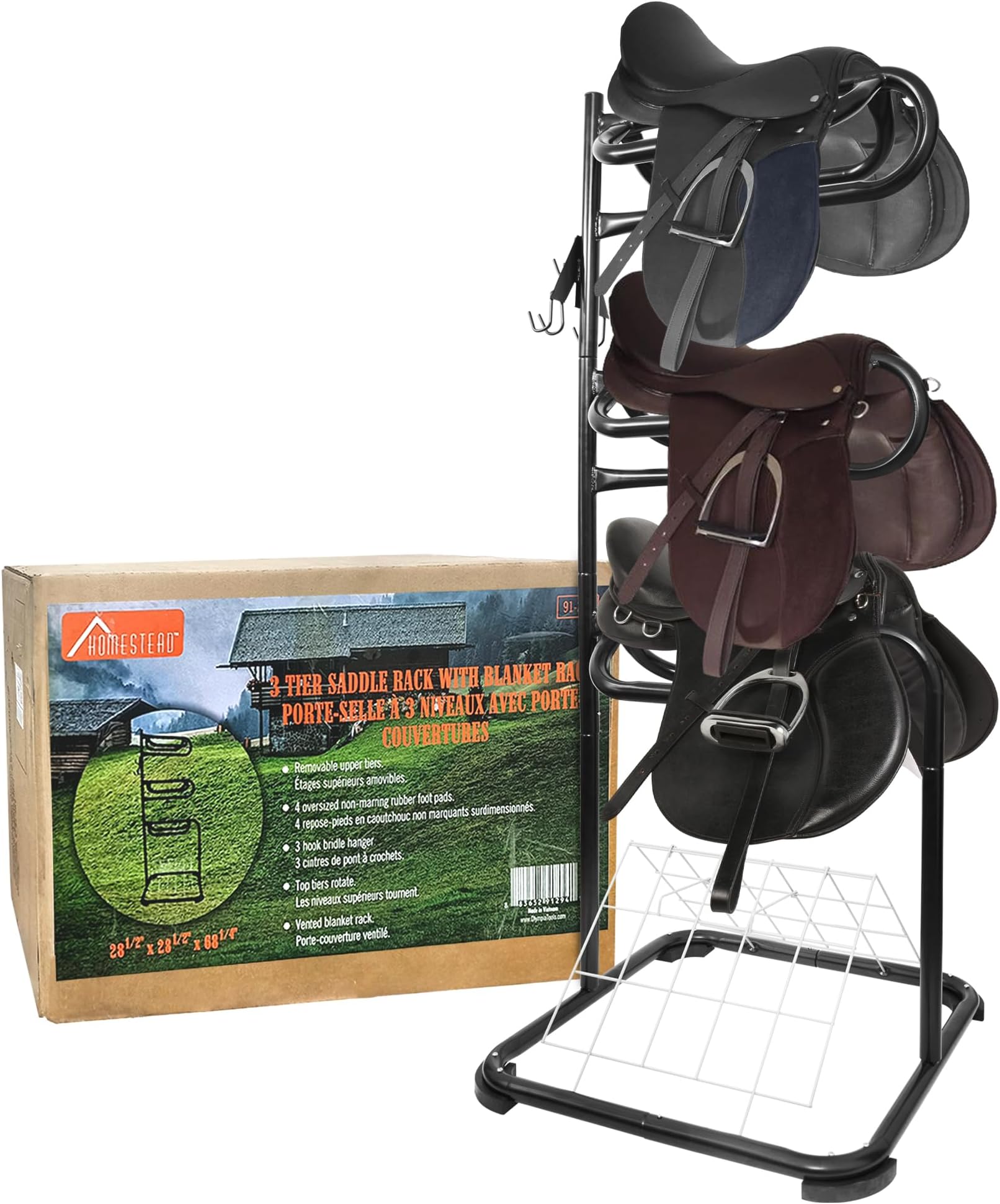 Amazon.com: HOMESTEAD 3-Tier Saddle Rack - Horse Saddle Stand Rotating ...