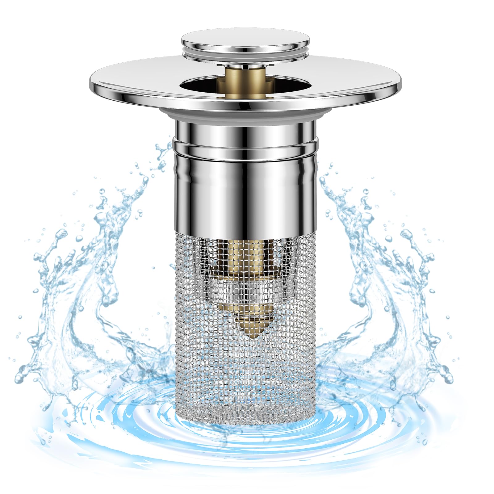 Bathroom Sink Stopper for 1.1-1.45 Inch, Pop Up Sink Drain Filter with Removable Stainless Steel Filter Basket Hair Catcher, for US Bathroom Sink Stopper Replacement