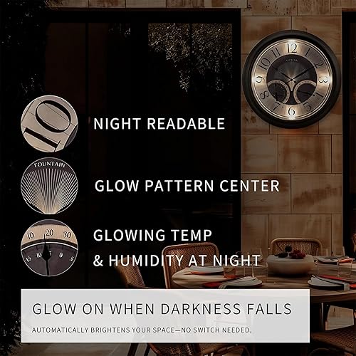 Miniatura 6 de Reloj iluminado para interiores y exteriores de 18 pulgadas con sensor inteligente y luz nocturna, impermeable, reloj de pared grande con termómetro