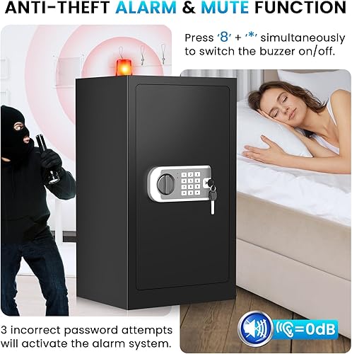 Miniatura 6 de Caja fuerte de 29.53 pulgadas de alto, caja fuerte para el hogar, resistente al agua y al fuego, caja fuerte digital de seguridad con llave de