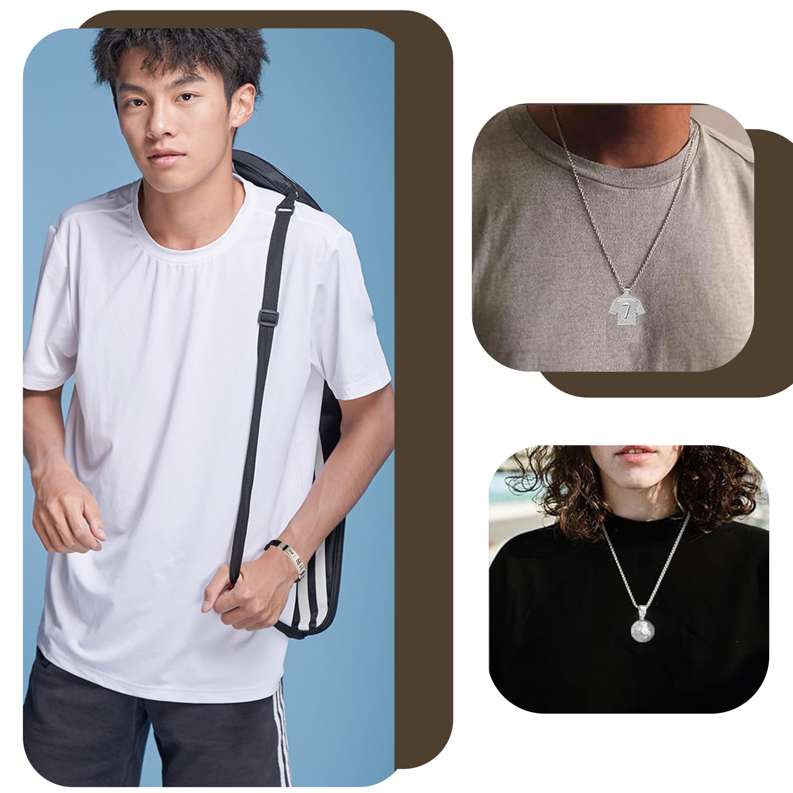 3 Pièces Ensemble D'accessoires de Football, Bracelet C r7, Bracelet de Football pour Garçon, Pendentif Maillot, Collier de Football pour Cadeau D'anniversaire pour Garçon