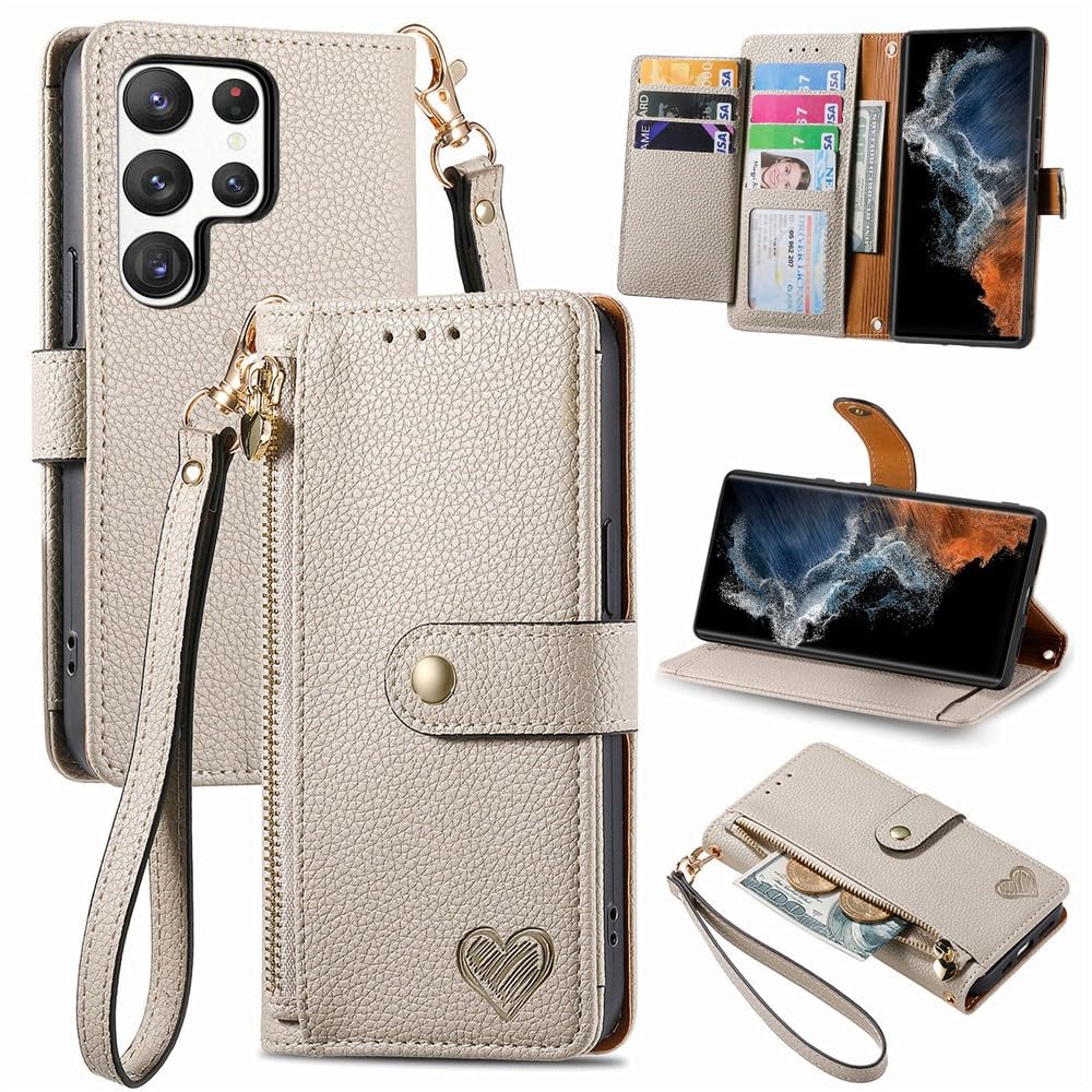 Étui pour Samsung S21 résistant en cuir gris compartiment zip - 7