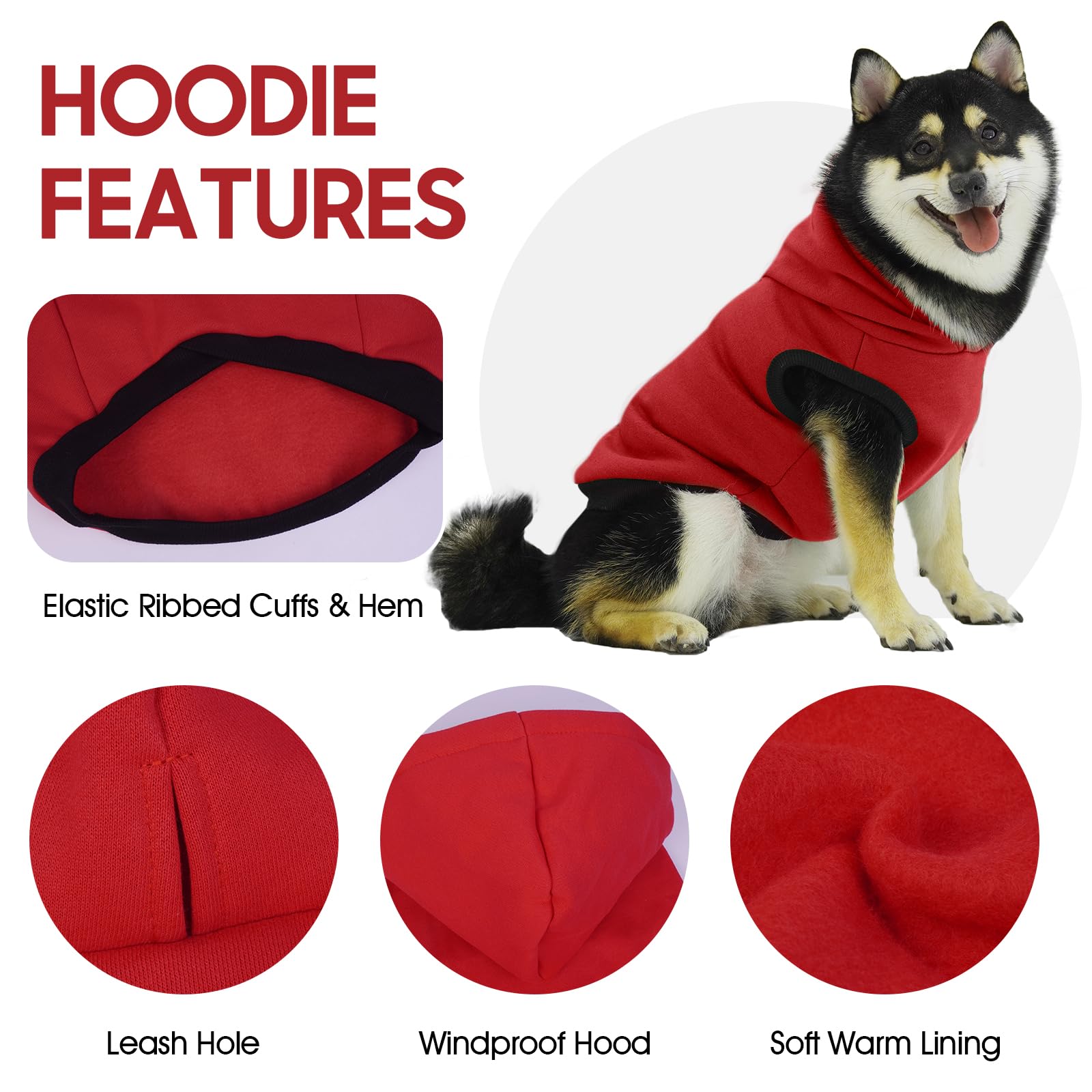 ROZKITCH Dog Hoodie Winter Fleece Sweater - Pet Warm Sweatshirt Pullover With Leash Hole - Soft Christmas Outfit Puppy Vest for Medium Dogs French Bulldog Clothes - Red M