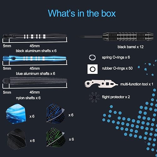 Miniatura 3 de Juego de 12 dardos de punta de metal de 220.85 oz, dardos de punta de acero para dardos con ejes de aluminio de alta calidad, 50 juntas tóricas de