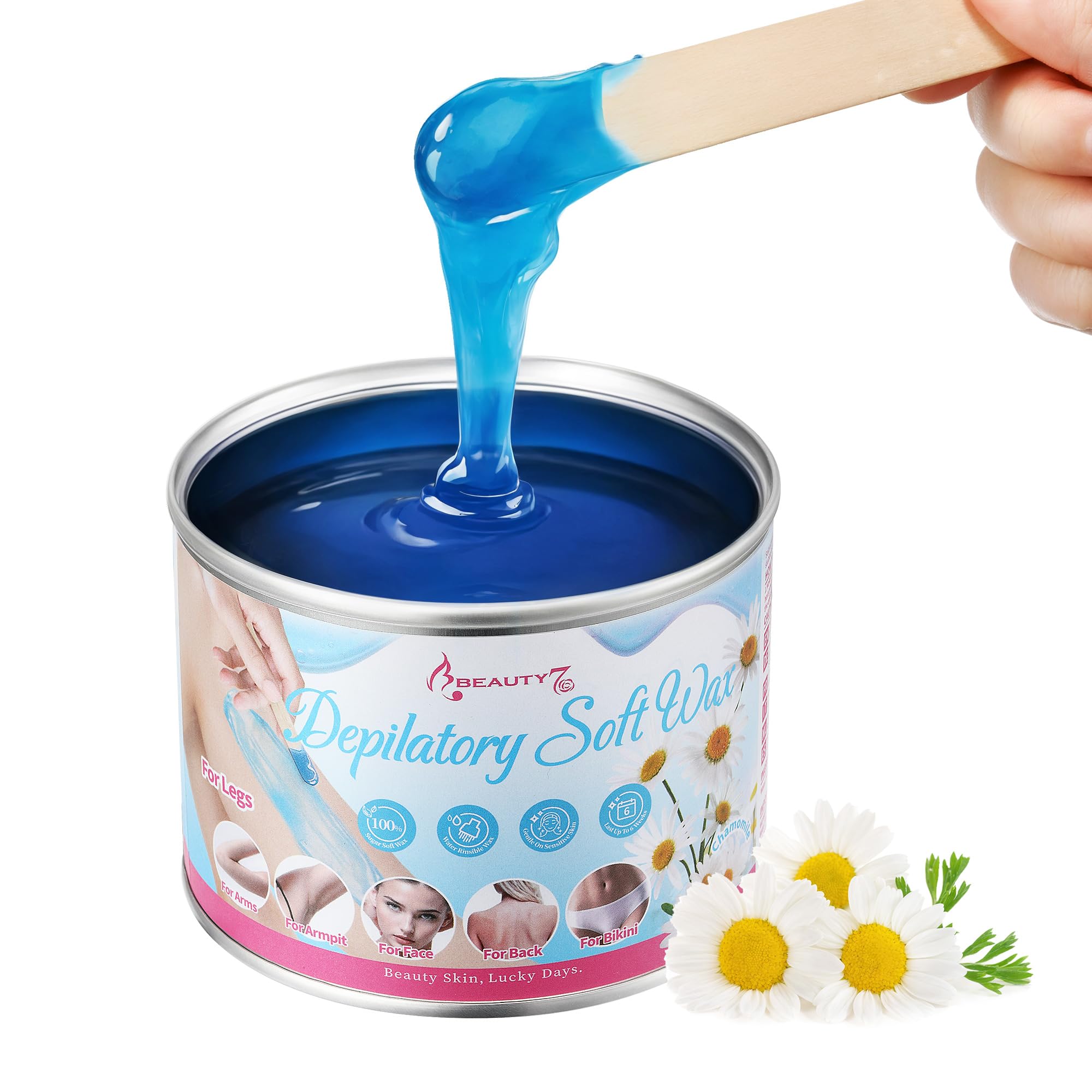 Beauty7 Warm Wax Depilatory, Easy to Use Chamomile Soft Wax, Quick Melting Body Hair Removal Wax, Ready to Use At Home Waxing 14.1 oz (14.1 oz, Chamomile)