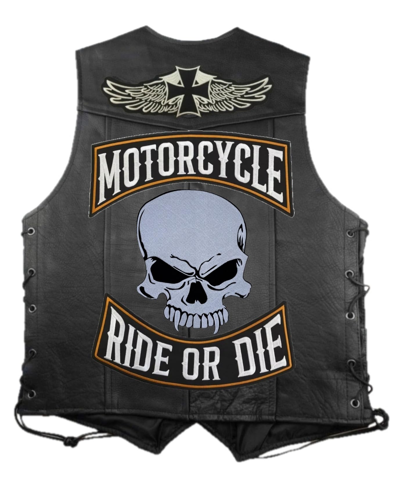 Set 2 Toppe ricamate Biker " Motorcycle | Ride Or Die " + Teschio Vampiro Termoadesive per gilet e giubbotti moto, per decorare giacche da moto, accessori abbigliamento, fai da te. (SetVampire)
