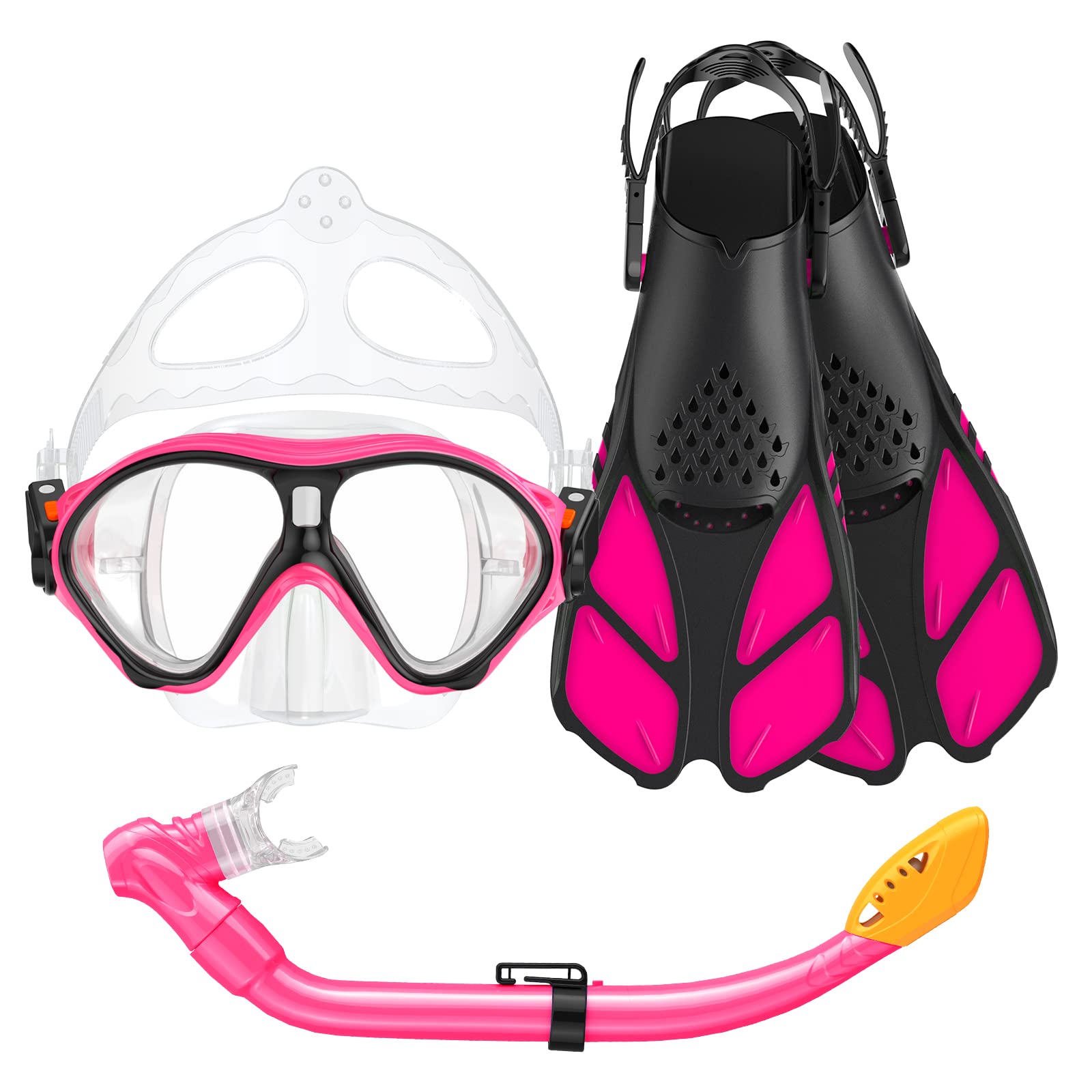 Seovediary Kids Snorkel Set, Mask Fins Snorkeling Gear for Kids Anti-Fog Swim Goggles 180 Panoramic View Dry Top Snorkel and Dive Flippers Combo with Travel Bag for Snorkeling Training Swimming Diving