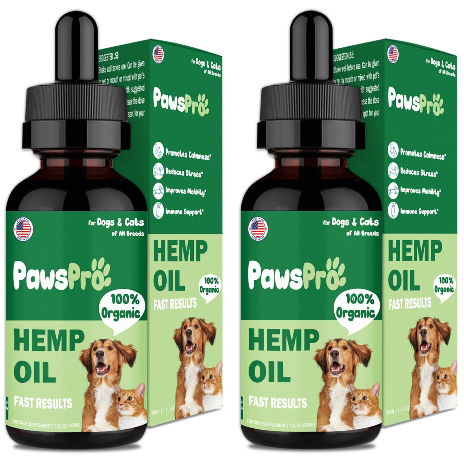 PawsPro Hemp Oil for Dogs and Cats - Helps Pets with Anxiety, Stress, Sleep - Calming Drops for Pet - Support Hip and Joint Health - Fast Results (2