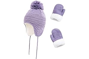 Girls Hat and Mittens Set for Warm Winter, Comfortable Fleece Knitted Hat...
