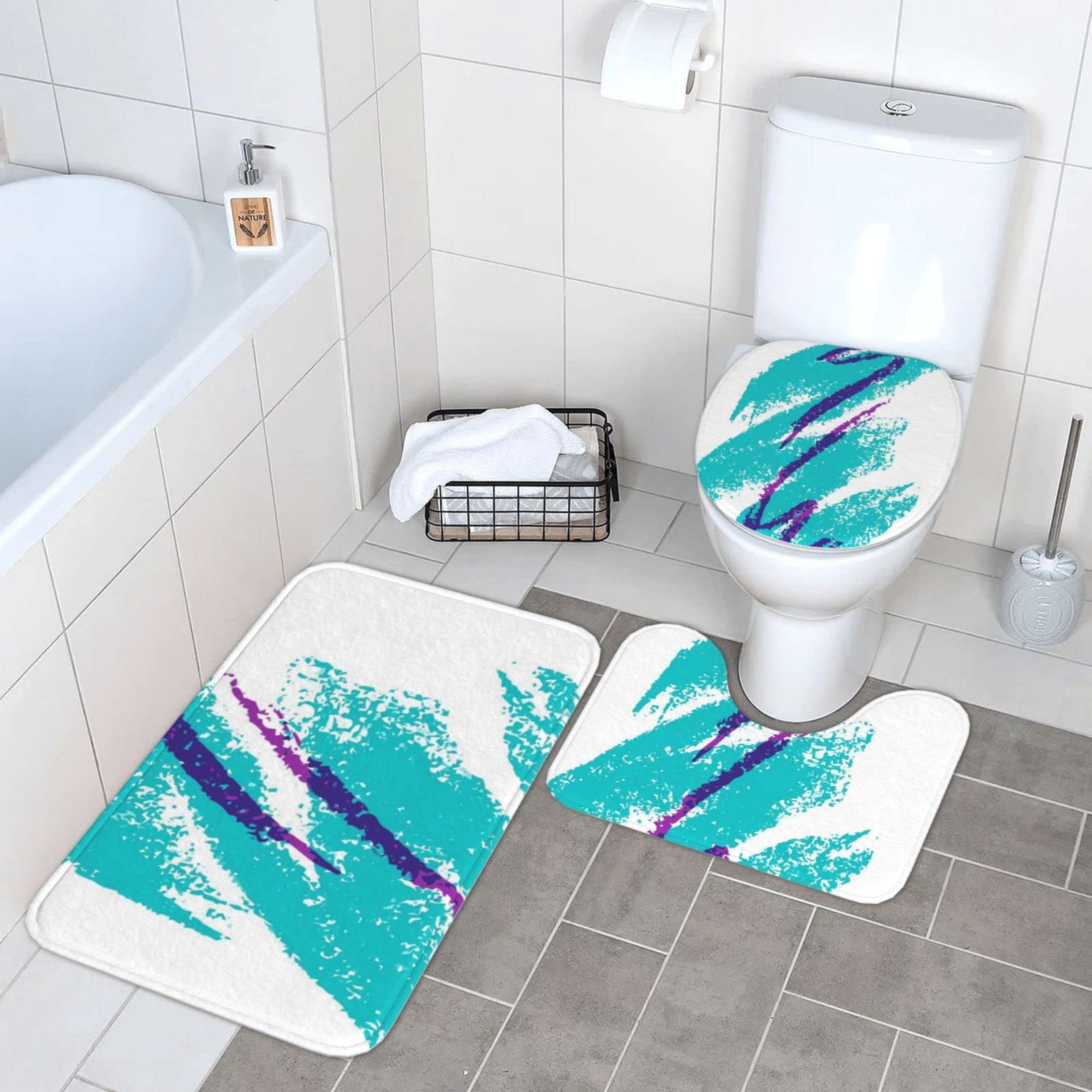 Lot de 3 tapis de bain décoratifs absorbants Motif coupe des années 90 61 x 40,6 cm