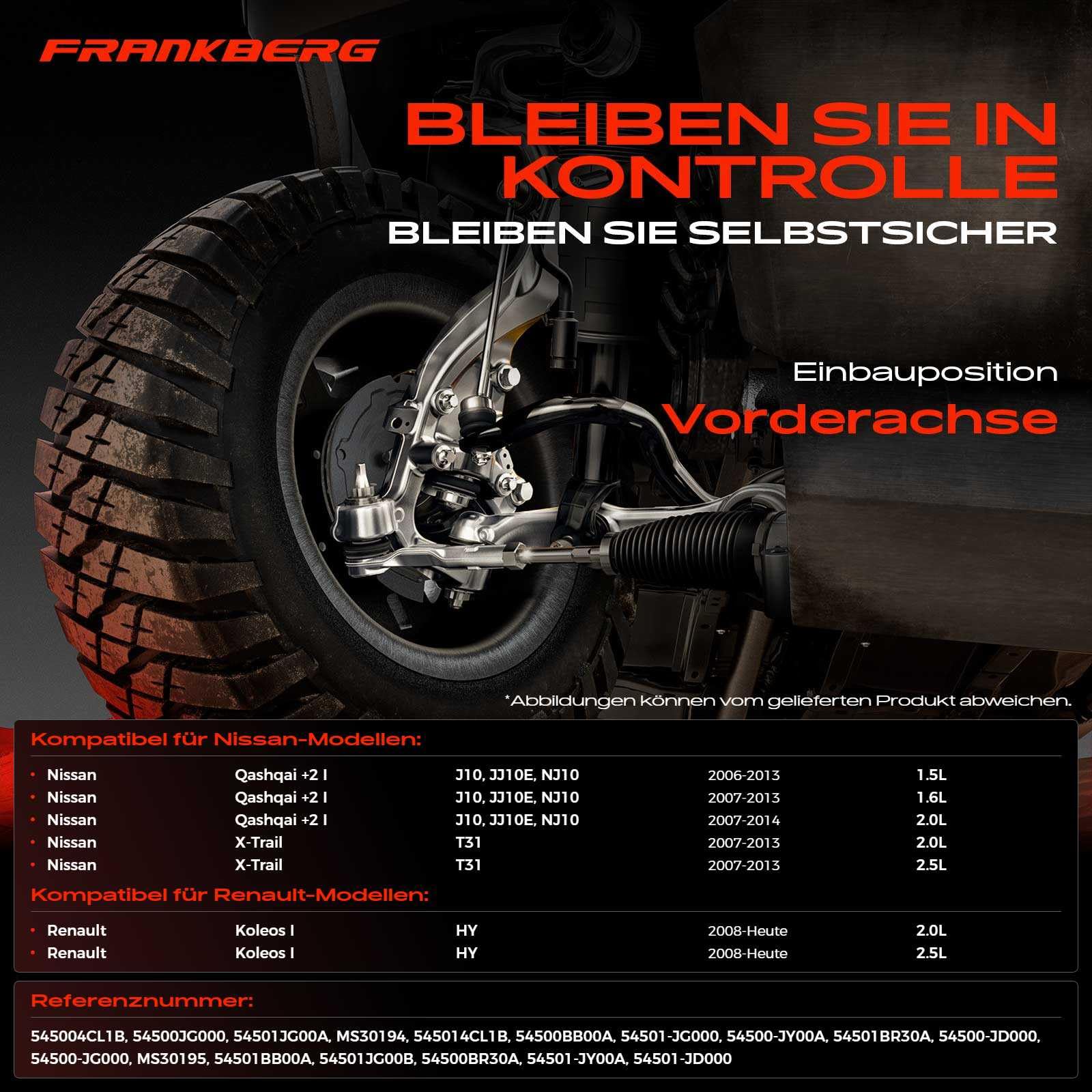 Frankberg 2x Querlenker Radaufhängung Vorderachse Unten Kompatibel mit Qashqai +2 I J10 JJ10E NJ10 2007-2013 X-Trail T31 2007-2013 KolE.O.S I HY 2008-Huete