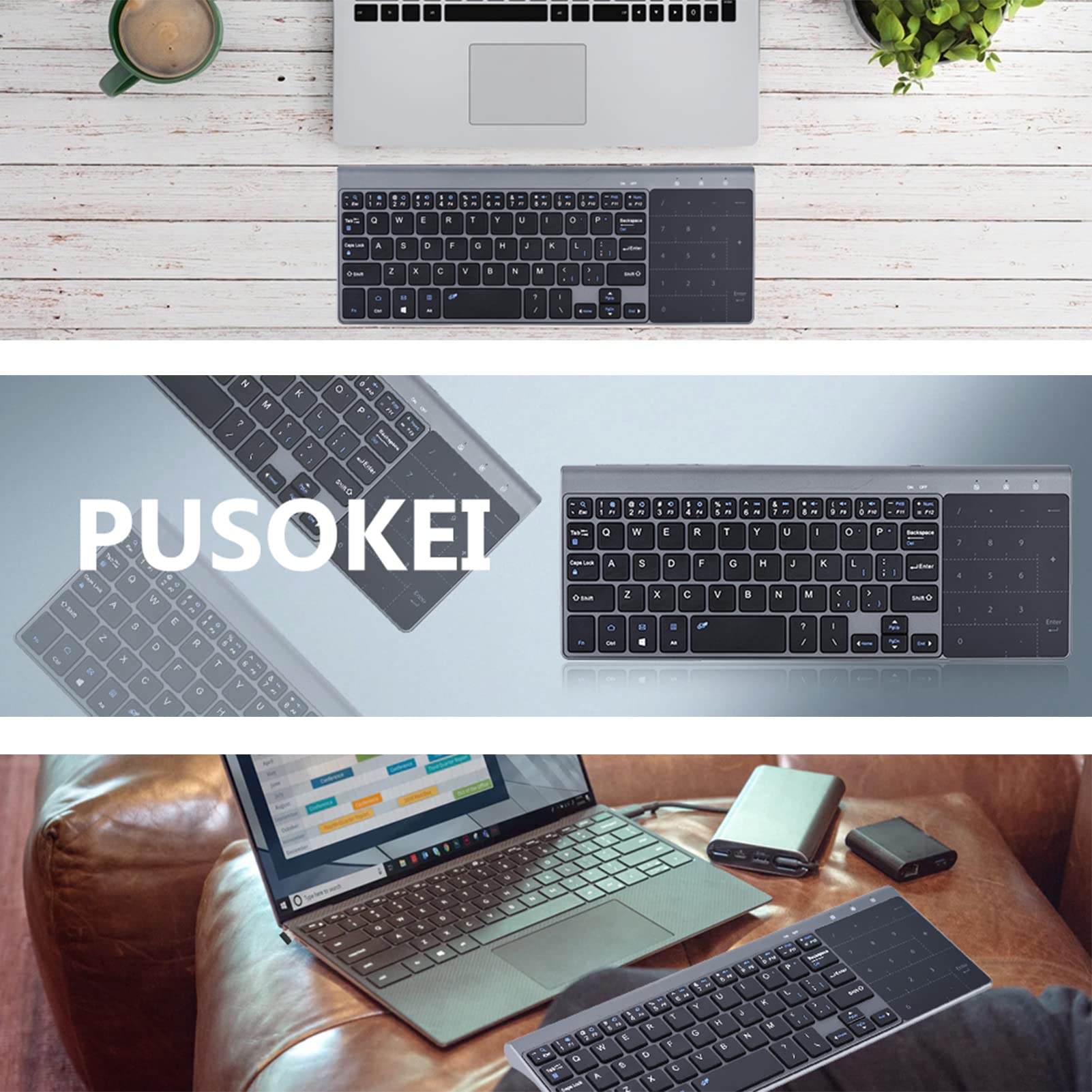 Vikye Teclado Inalámbrico de 2,4G, Mini Teclado Delgado Portátil Universal con Panel Táctil Sensible para PC/Notebook/TV Box