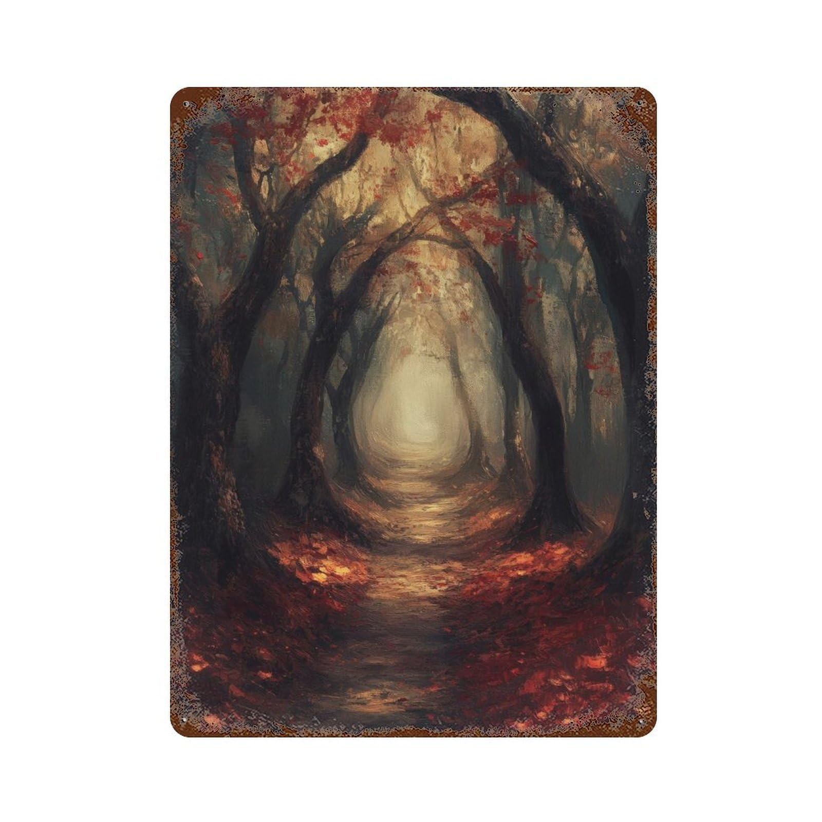 Foggy Forest Cottagecore Decor Dark Academia Antique Landscape Illustration Rustic Nature Vintage Aesthetic Wall Decor Art Metal Tin Poster Modern Home Decor Art Home Bar Shop Decorations Vintage Sig
