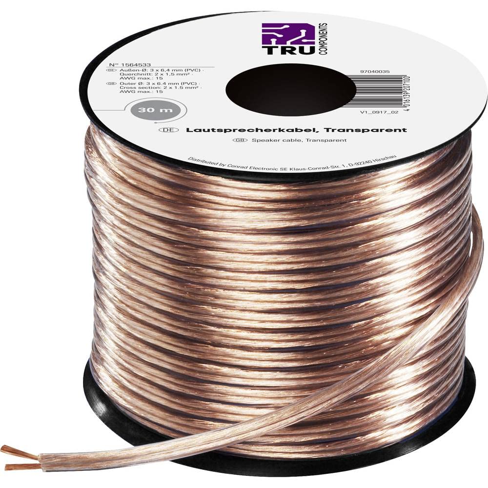 TRU COMPONENTS 1564533 - Cavo altoparlante 2 x 1,50 mm², 30 m, trasparente