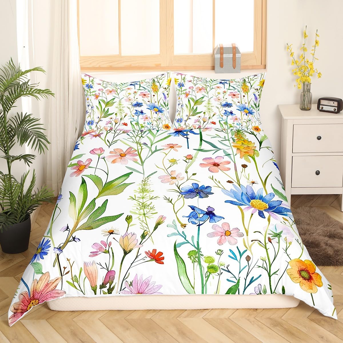 richhome Floral Comforter Cover Set Botanical Floral Duvet Cover Natural Theme Bedding Set for Women Men Room Decor Garden Flower Junior/Cot Bed with 1 Pillow Case - Image 4