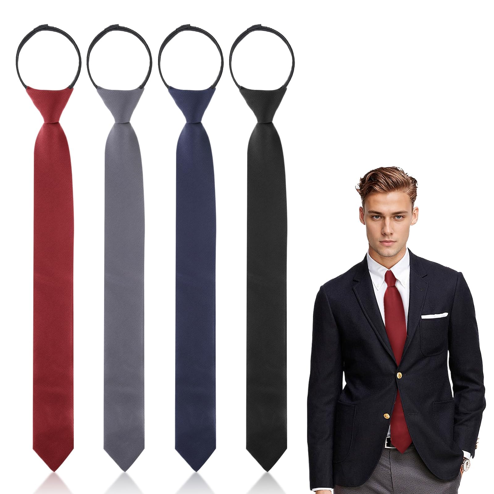 Image showcasing 4 PCS Zipper Ties for Men, Clip on Ties for Men Adjustable Pre Tied ...