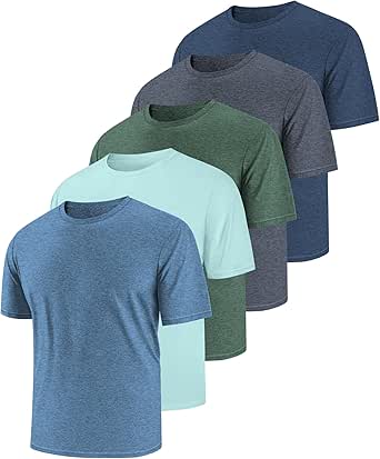 5 Pack Men's Workout Shirts Short Sleeve Dry Fit T Shirts UPF 50+ Sun Protection Athletic Gym Running Active Tee Tops