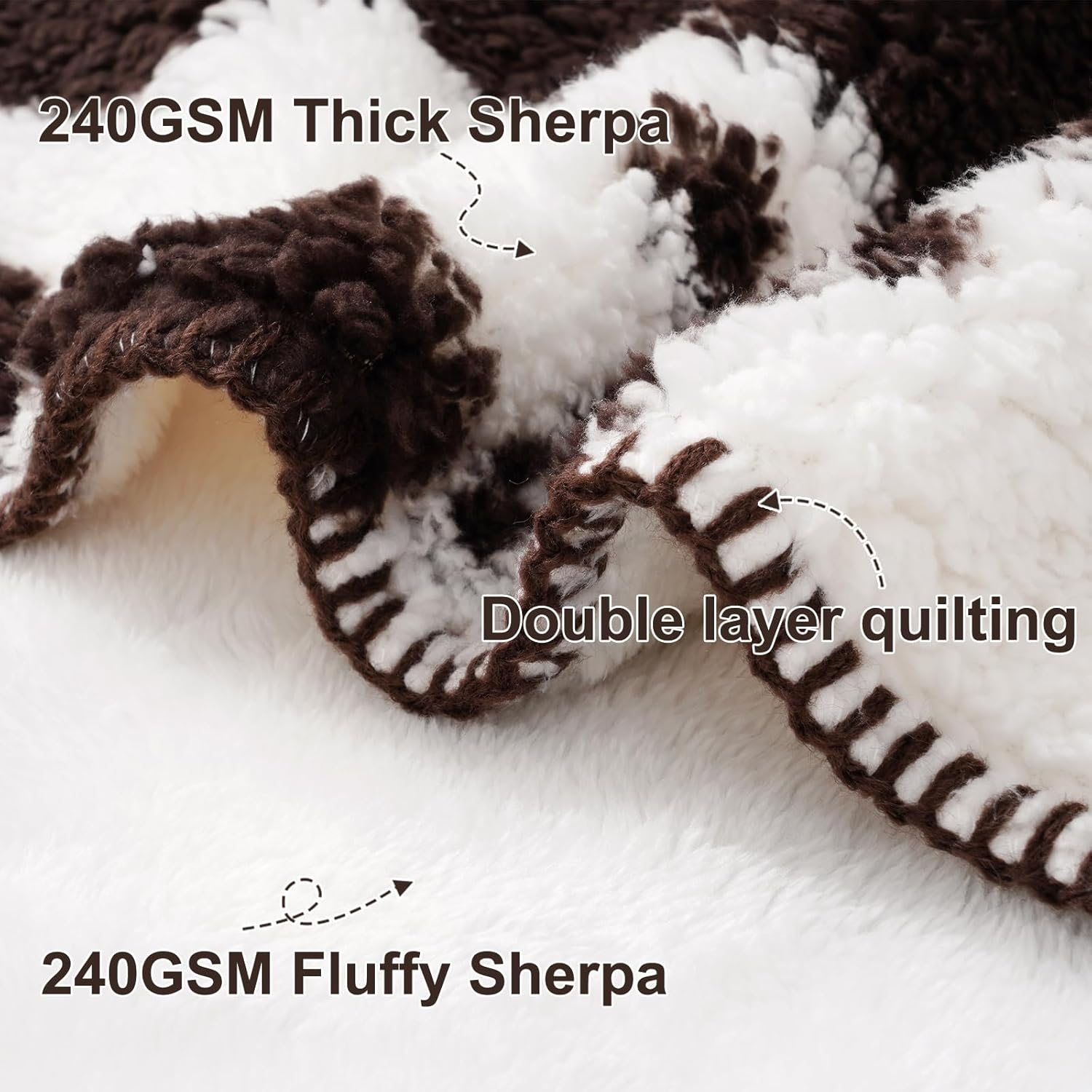 PHF Cute Cow Print Sherpa Blanket Queen Size for Women Men Adults, Reversible Thick and Warm Blanket for Winter, Ultra Soft Fuzzy Animal Pattern Bedding for Bed Sofa Couch, 90x90, Brown - Image 5