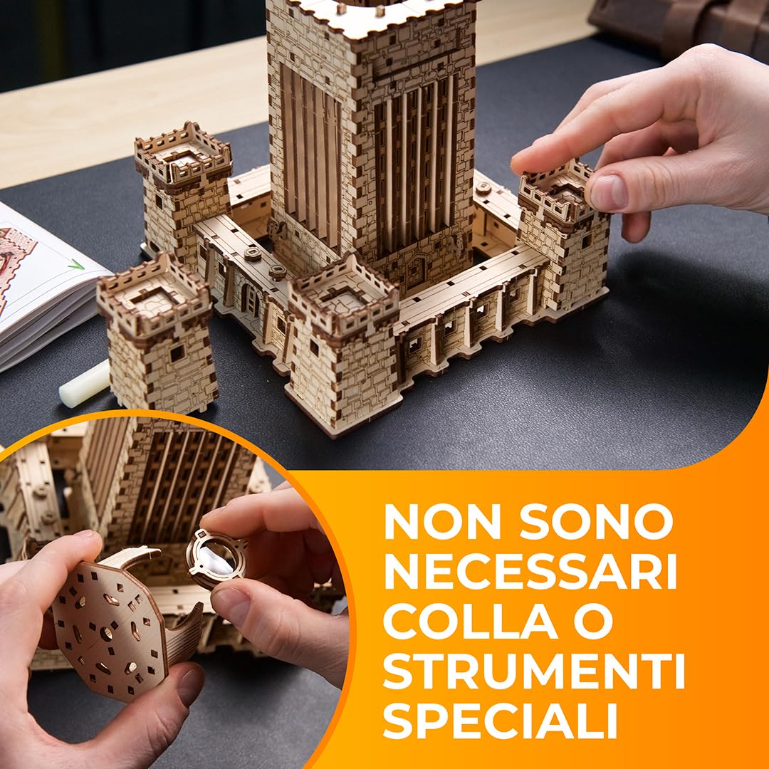 Ugears Faro di Alessandria 3D Puzzle - Kit Fai Da Te per Adulti 3D Puzzle in Legno per Adulti con LED Notturno - Kit di Modelli da Costruire Artigianato Puzzle in Legno Regalo Perfetto - 340 Pezzi