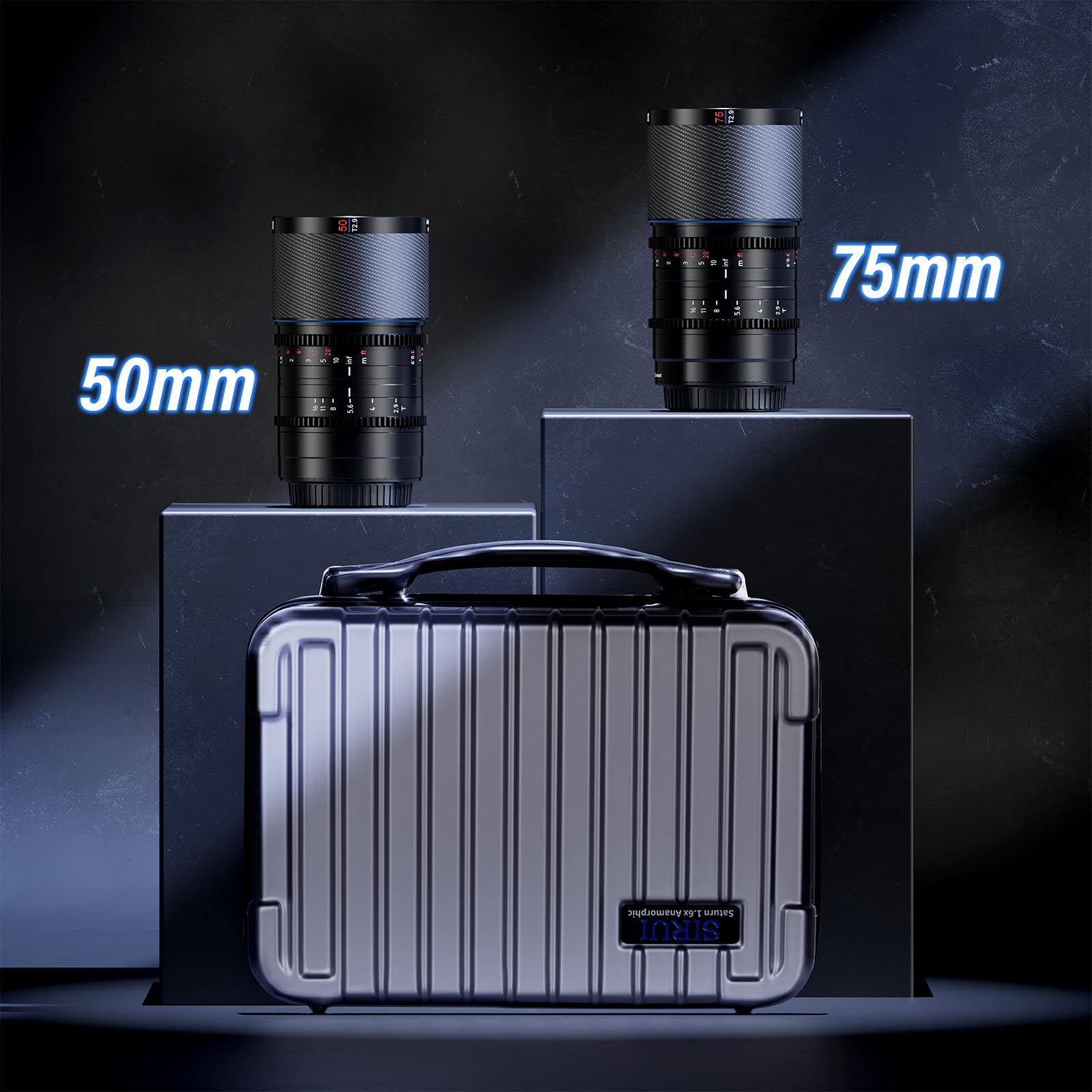 SIRUI Saturn 50mm, 75mm Set d'objectifs T2.9 1.6X Full Frame Carbon Fiber Anamorphic Lens, Cine Lens Less Than 500g (Neutral Flare, E Mount)