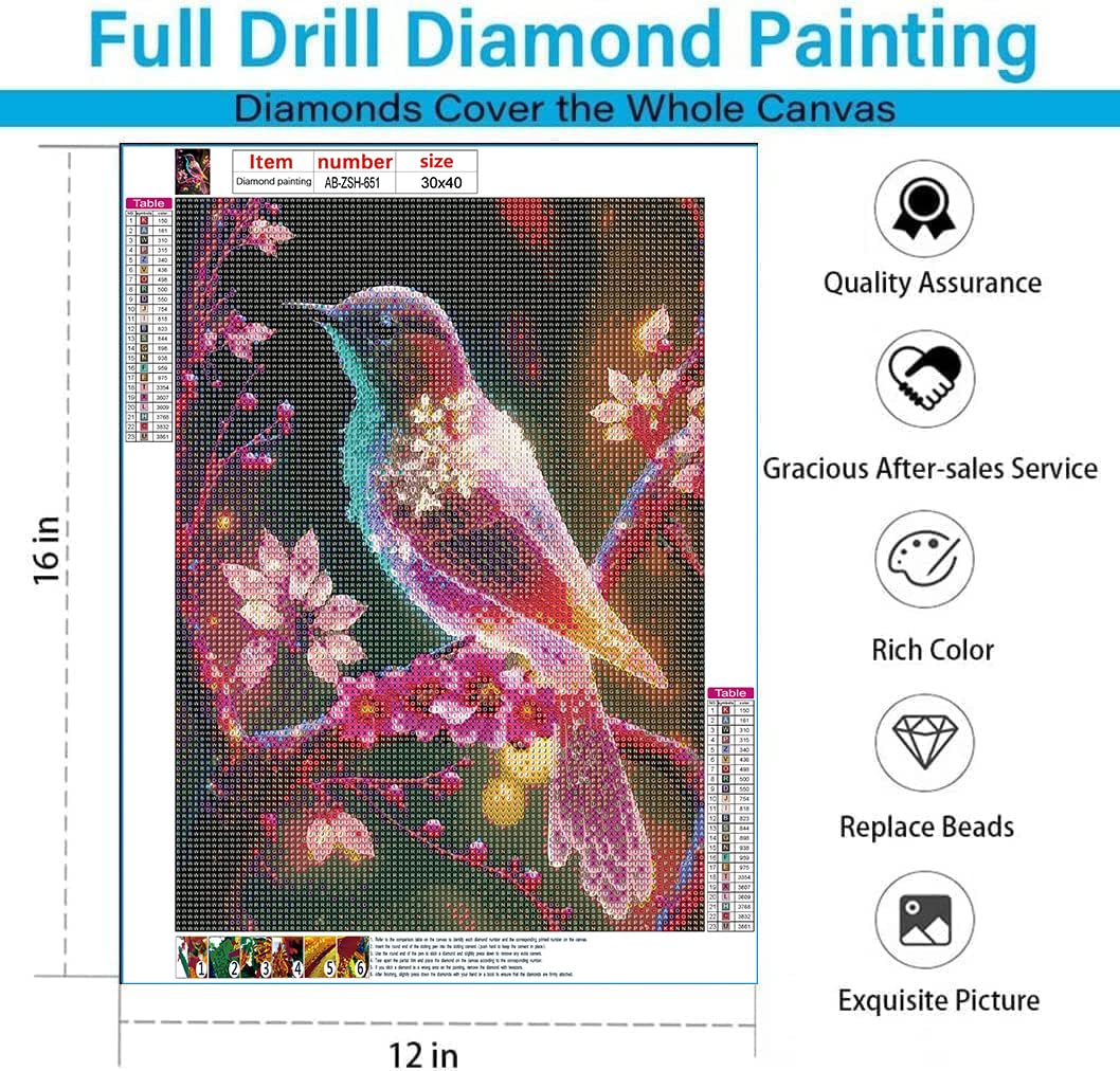 Aeepics Diamant-Kunst-Set - DIY Anhänger Mit Kolibri-Motiv - Inkl. Acrylplatte & Werkzeug