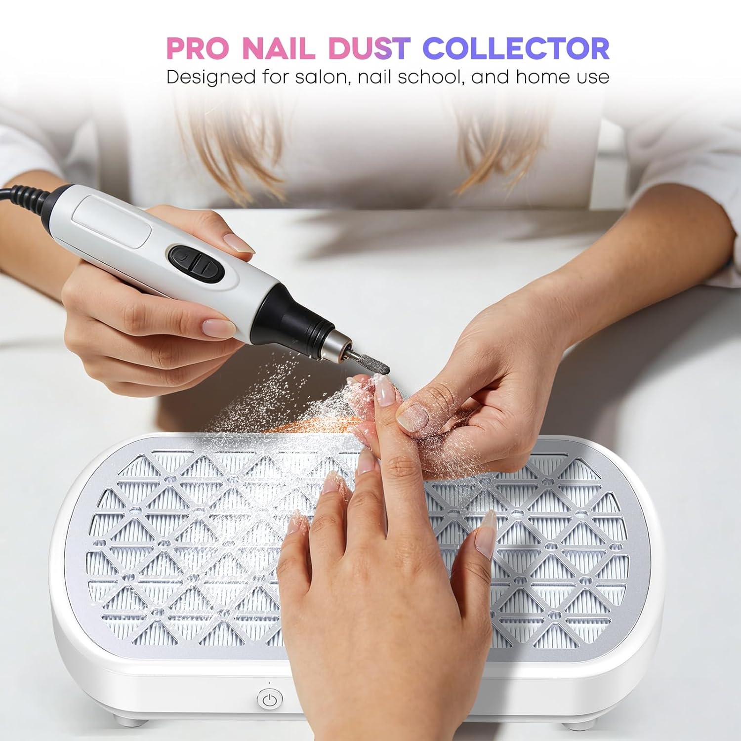 AURELLE Nail Dust Collector, Powerful 1700PA Dual Turbo Fans Dust Extractor with 3 Suction Modes & Reusable Filter, Professional Manicure Nail Vacuum Fan for Nail Tech, Salon & Home Use, White