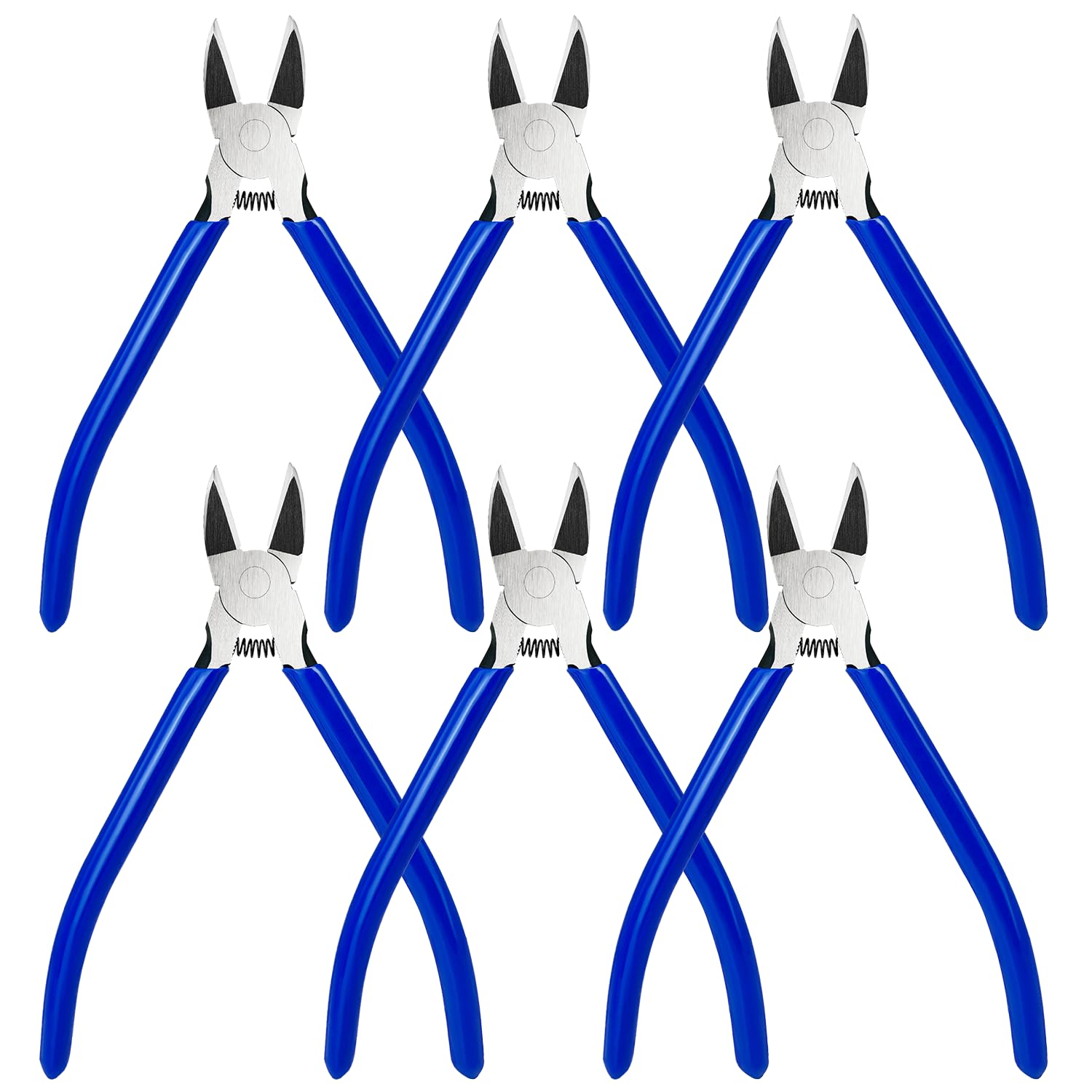 6 Pack Wire Cutters Set, 6" Ultra Sharp Flush Cutters, Carbon Steel Side Cutters for Jewelry Making, Electronics, 3D Prints,Crafting, Model Sprue, Zip Ties(6", Blue,6 Pack)