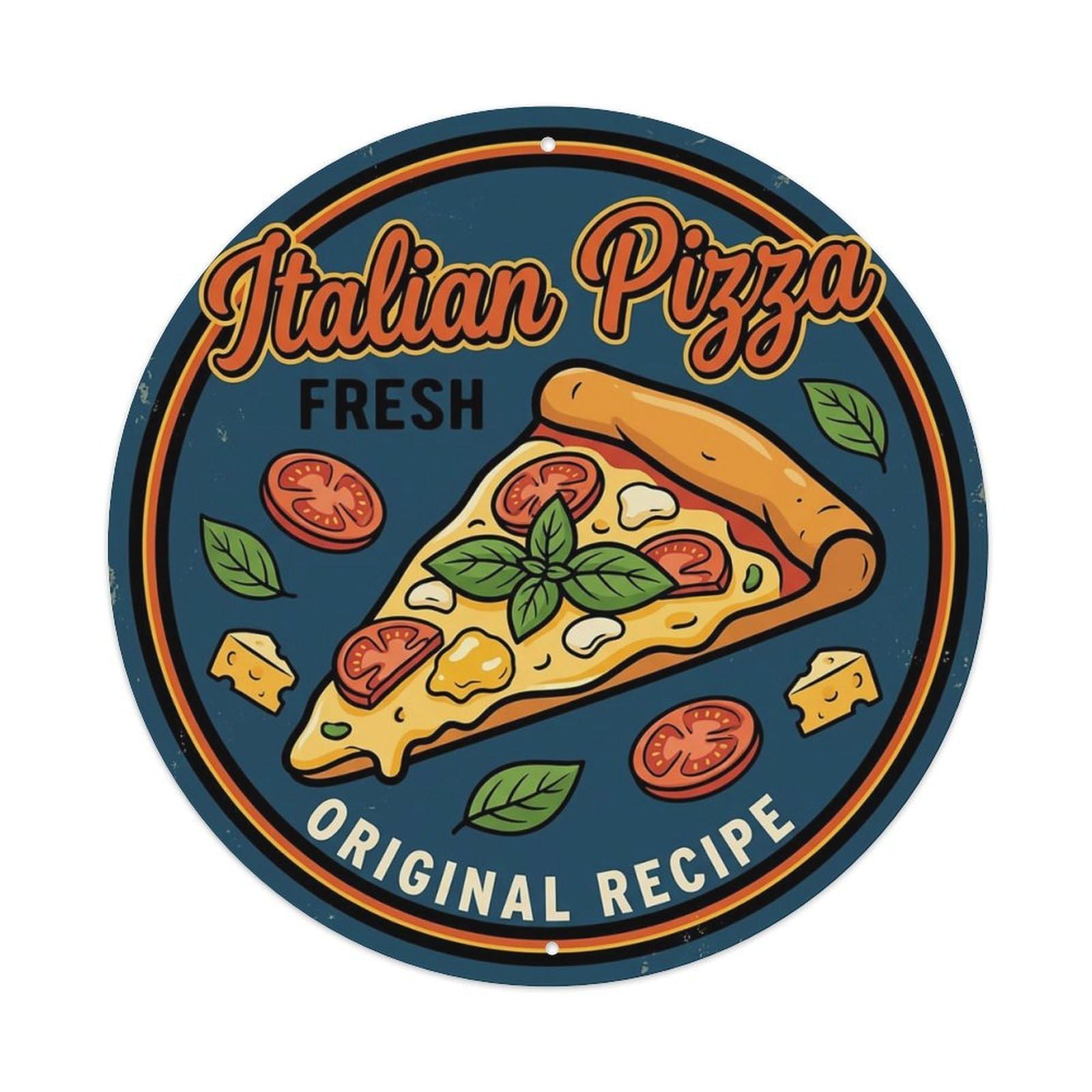 Huiyhb 8X8inch(20X20cm) Vintage Pizza Slice Italian Traditional Cuisine Basil Metal Tin Sign