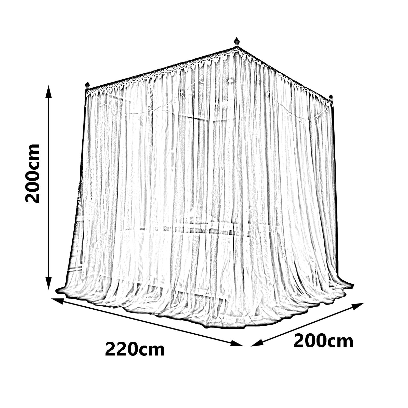 Betthimmel, Doppellagiges Moskitonetz, Schlafzimmerdekoration, Luxusbett für Mädchen, 4-poliger Stützvorhang (Stil 1, 200 x 220 x 200 cm)