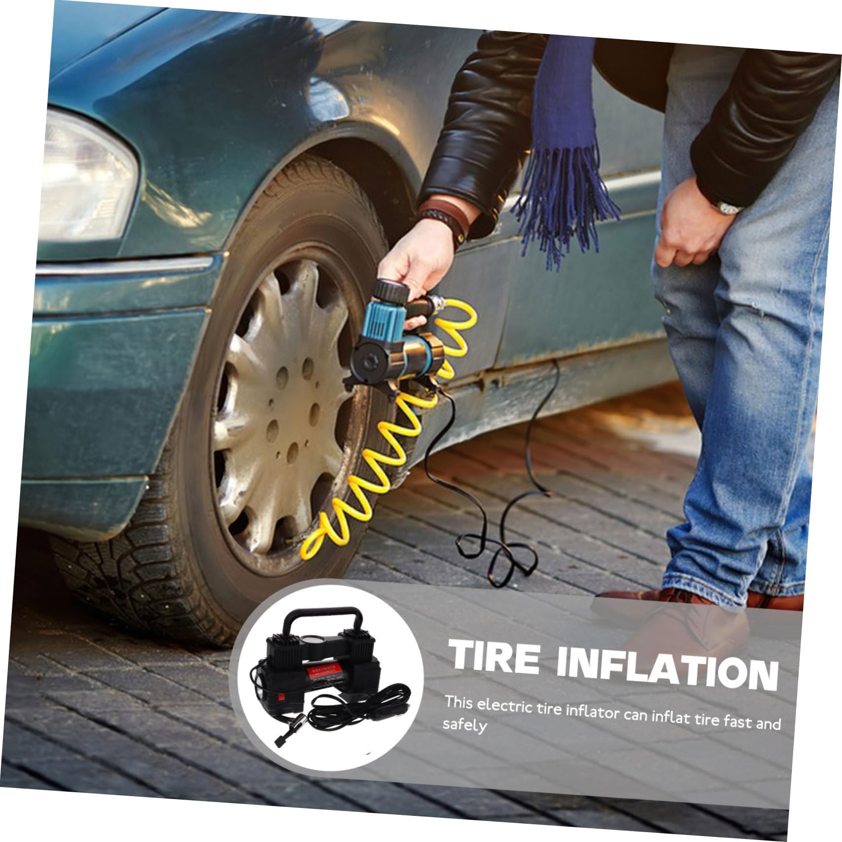 SOLUSTRE 2piezas Compresor De Aire Portátil para Coche con Manómetro De Presión Inflador De Neumáticos y Accesorios para Inflables Bomba De Inflación para Viajes y Emergencias