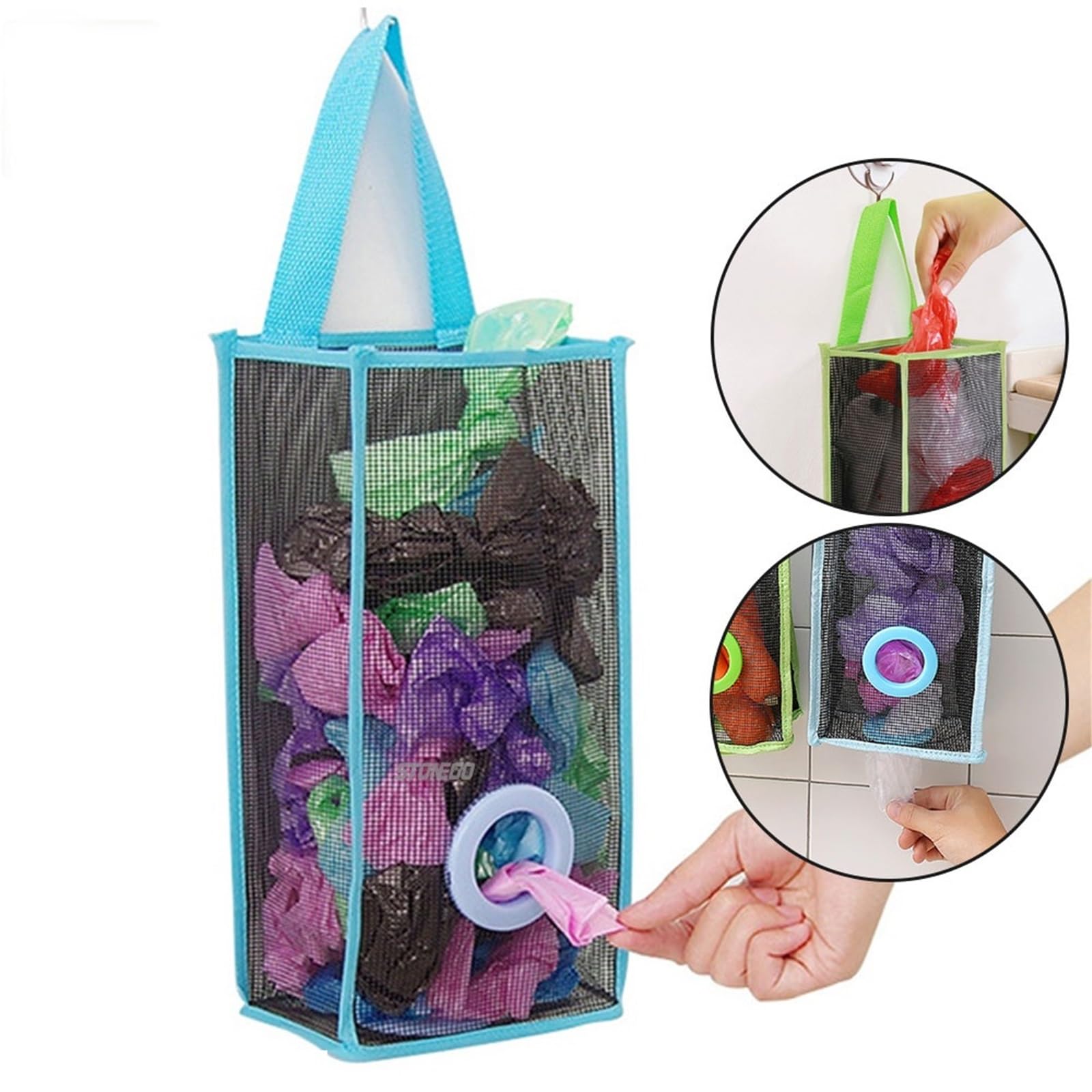 Caja de Almacenamiento Bolsas Basura, dispensador Malla for Colgante, Bolsa Reutilizable for Cocina, Montaje en Pared, 4 Uds(Green)