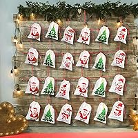 Vista 5 de OurWarm Calendario de Adviento de Navidad 2024, 24 días de arpillera, calendarios de Adviento colgantes de arpillera, bolsas de regalo de dulces