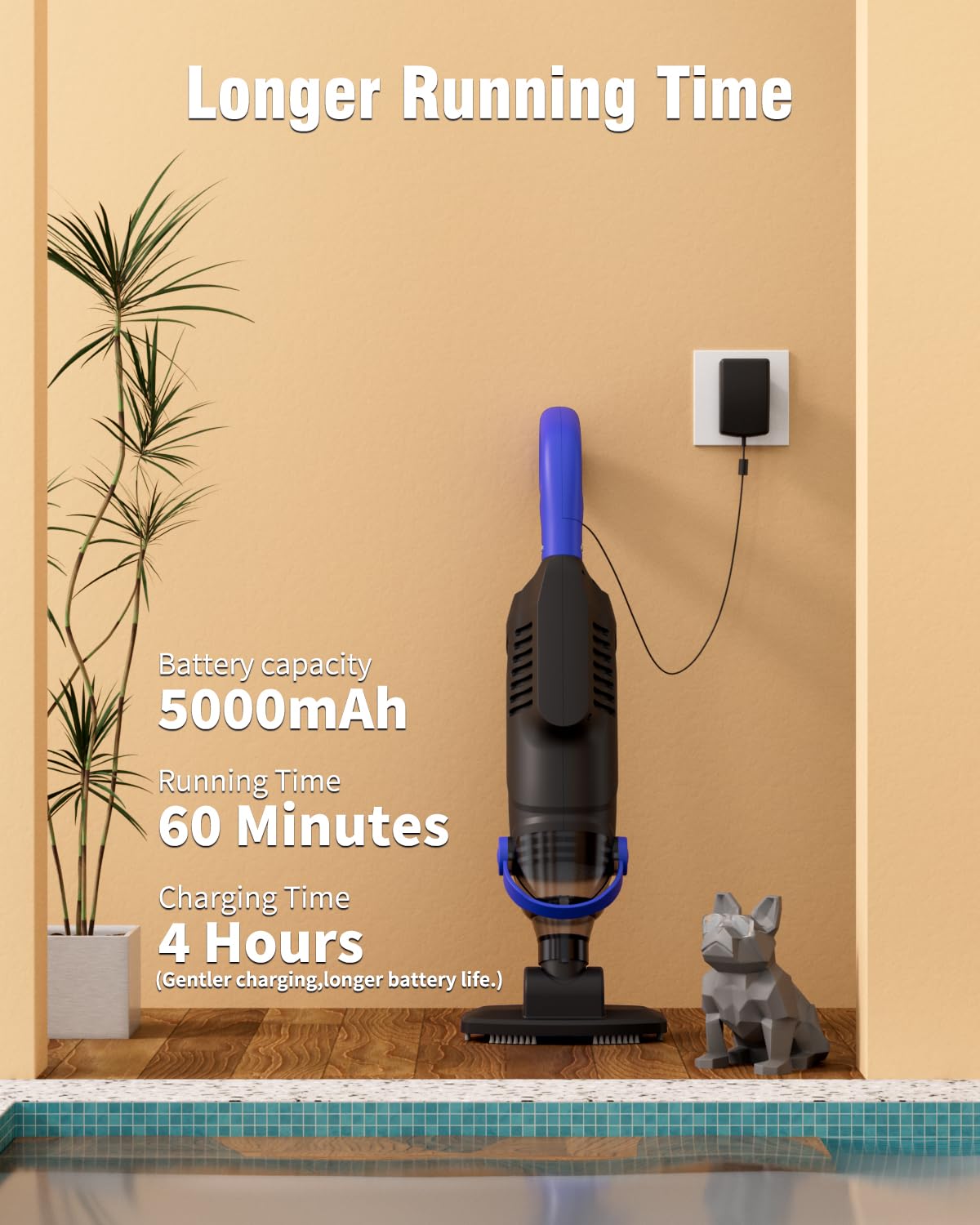Little Shark Aspirapolvere a batteria per piscine all'aperto e vasche idromassaggio, motore da 60 W, potente aspirazione di 18 GPM, batteria compatta da 5000 mAh, autonomia di 60 minuti (nero)