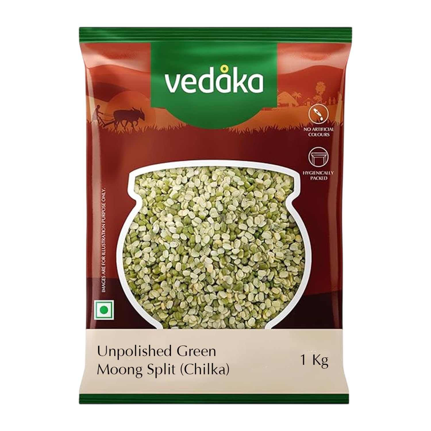 Amazon Brand - Vedaka Unpolished Green Moong Split (Chilka)