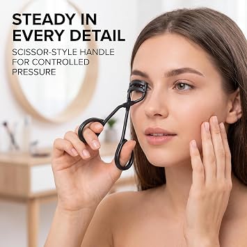 Black Eyelash Curler with Refill Pads, Pinching Mini Lash Curler for All Eyelash Shapes,Eye Makeup Brushes and Tools,Beauty and Personal Care