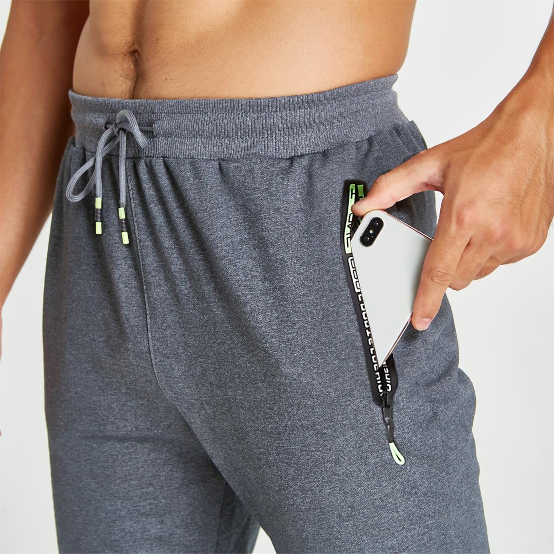 ZOXOZ Pantaloni Sportivi Uomo Cotone con Elastico in Vita con Tasche Zip