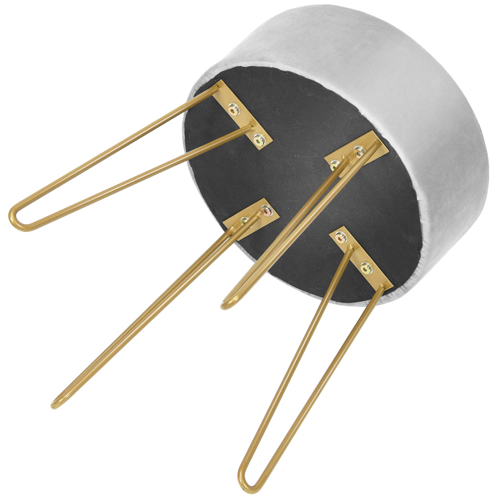 COSTWAY Siège de Coiffeuse Rembourré, Pouf Repose-Pieds Moderne Rond, Tabouret en Velours avec Pieds Métalliques Robustes, pour Salon, Chambre (Gris)