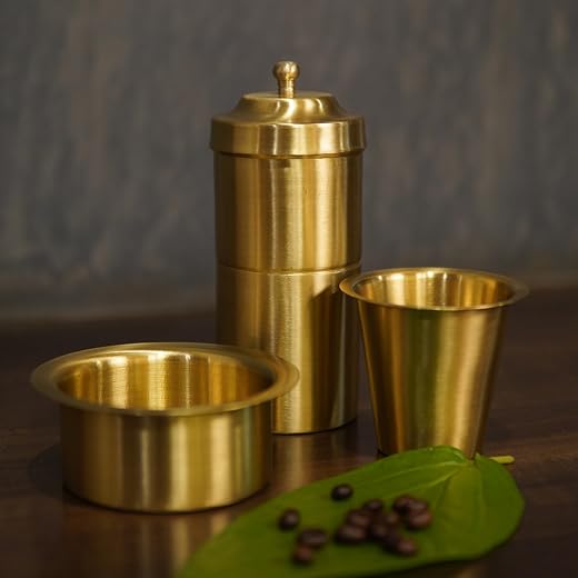 Ambi Home Pure Brass Coffee Filter with 2 Dabara Cup Set Sou