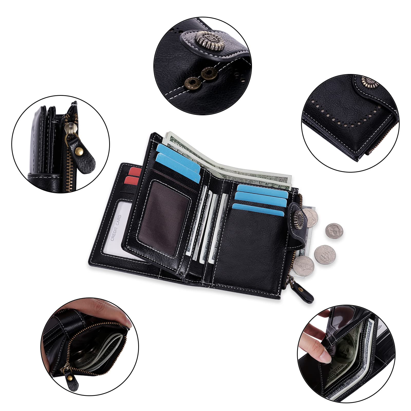 HUA ANGEL Donna Lunga Clutch Portafoglio Grande Capacità Cerniera Portamonete Borsa per Cellulare Pelle PU Pochette da Polso con Multiple Slot per Schede Carte di Credito Contanti Fatture